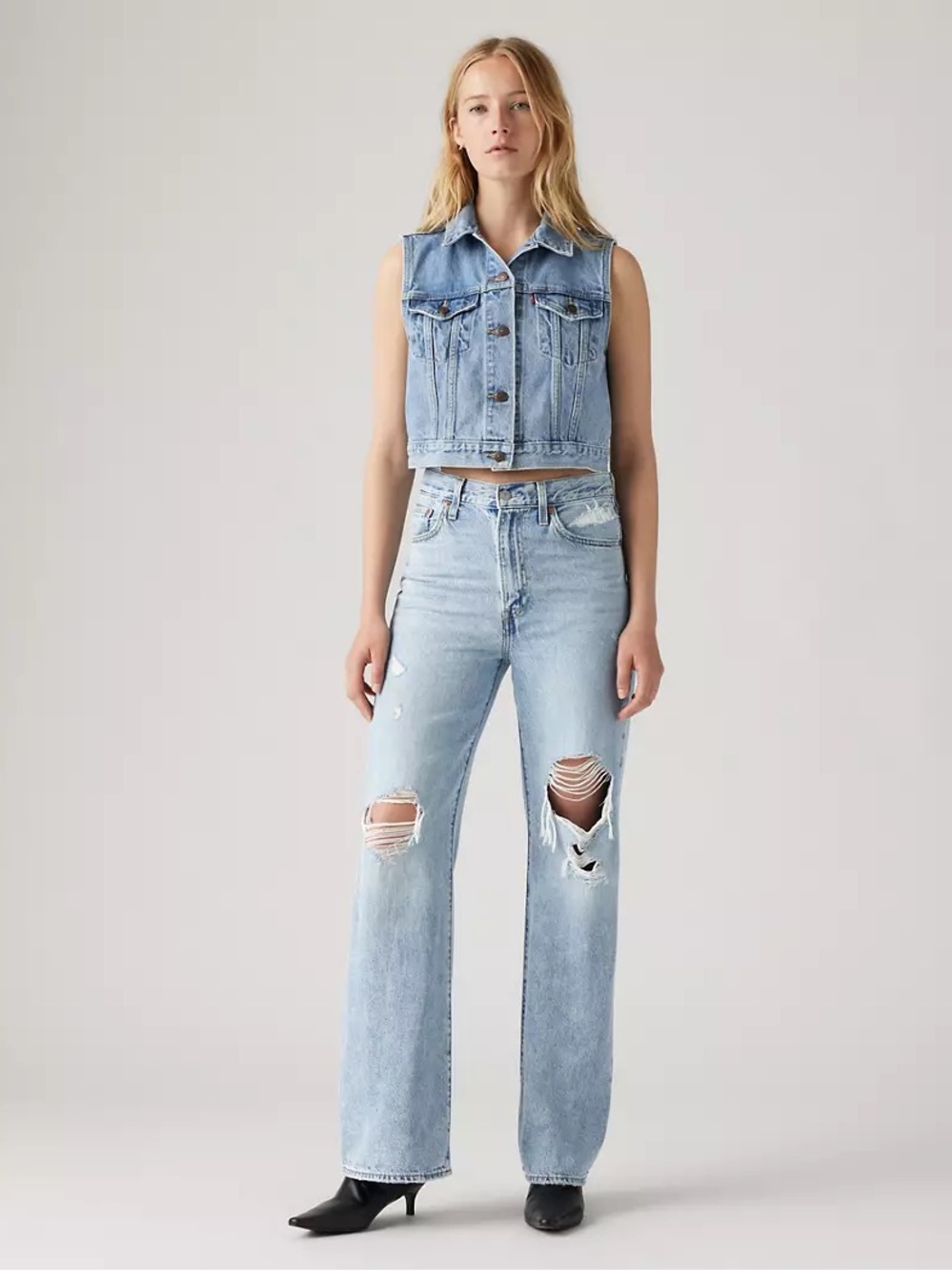 Levi's Women’s Ribcage Wide Leg Light Blue Ripped Jeans